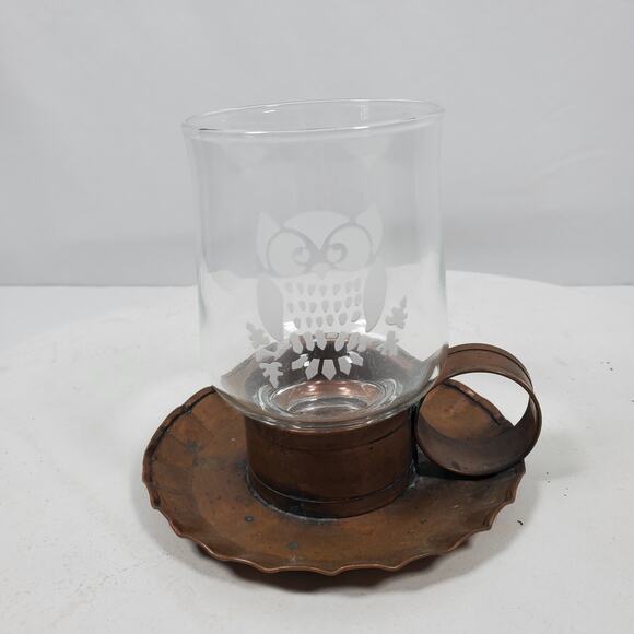 Pfaltzgraff Village Solid Stoneware Owl Glass Candle Holder w/ Base 5x5 Inch - Picture 3 of 7